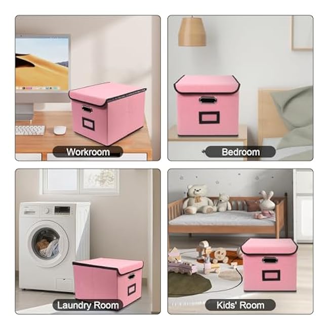 File Storage Box with Lid, Foldable Large Capacity Organizer with Handle, Perfect for Home, Office, and Closet Organization(Pink)