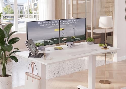Image of YDN Electric Standing Desk Adjustable Height, 48 x 24 Inches Sit Stand up Desk with Memory Presets & Cable Management, Home Office Desk for Office & Computer Workstation, White Frame /White Top