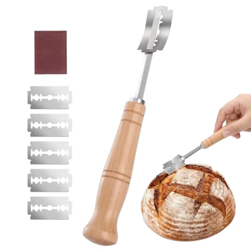 QEQSHQO Bäckermesser Teigmesser Baguettemesser Brot Lahm Scoring Tool Set Brot Bäcker Cutter mit 5 Brotklinge Bäckerklinge Ritzmesser zum...
