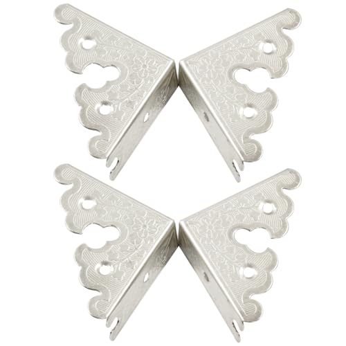 Image of 4Pcs Retro Style Decorative Corner Protectors Triangle Vintage Corner Guards with Mounting Nails for Jewelry Box Gift Box Wooden Case(1.33 x1.33 inch,Silver)
