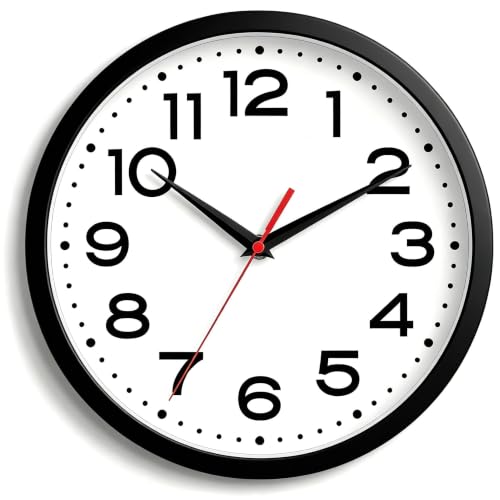 Image of Roymnie 14 Inch Wall Clock, Battery Operated Silent Non Ticking Black | analog wall clock; bold numerals for easy reading; silent non-ticking; 1 AA battery (not included); for classroom