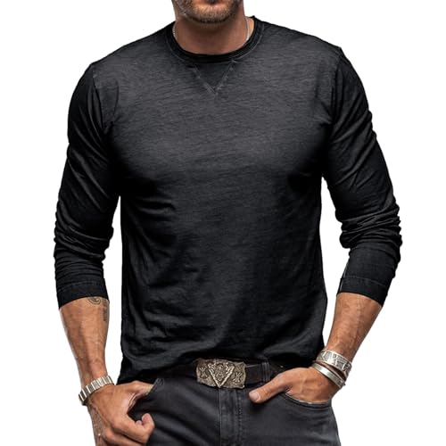 Image of Men's T-Shirts Long Sleeve Casual Classic Tee Cotton Crew Neck Lightweight Fashion Casual Tshirts Black S