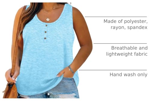Image of Womens Plus Size Tank Tops Summer Button Down Henley Shirts Sleeveless Tops