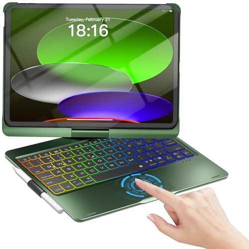 Image of NOKBABO for iPad 10th 11th (A16) Generation Case with Keyboard, iPad Air 11 inch case (M4 /M3 /M2), Keyboard for iPad Pro 11 (4th /3rd /2nd /1st) & iPad Air 5 /4, Trackpad, 360 Swivel, Backlit - Dark Green