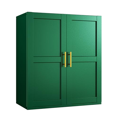 PAOFIN Green Bathroom Wall Cabinet with 2 Door and 2