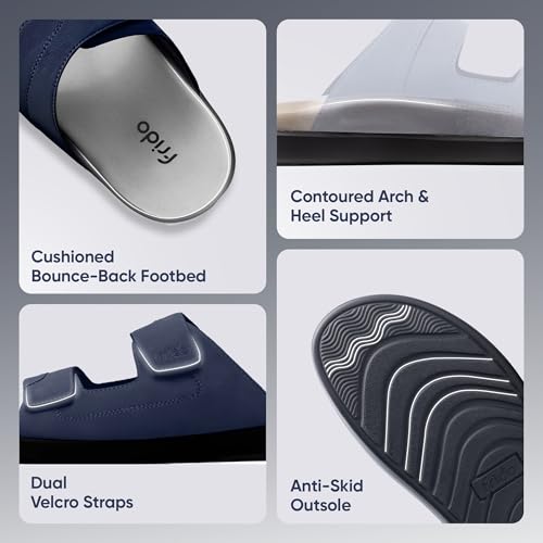 Image of Frido Comfort Dual Strap Sandals for Men with Bounce Back Cushioned Footbed, Zero Drop Sole for Arch Support Pain Relief, Lightweight Anti-Skid, Adjustable Velcro Casual Sandals