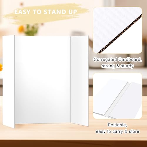 Image of HAUTOCO 4 Pcs Medium Trifold Poster Board 26 x 15.74 inches Tri Fold Presentation Boards White Corrugated Project Boards for Science Fair, School Project, Event Displays, Business (Pack of 3)