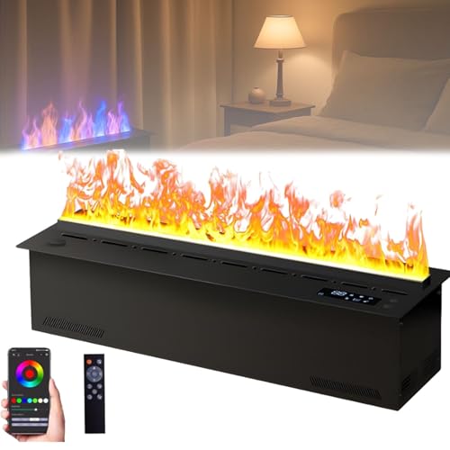 電気水蒸気暖炉、スマート霧化設計、リモコン付き、埋め込み式加湿器、自動給水、9色のオプション、120cm、100cm / 39.37インチ