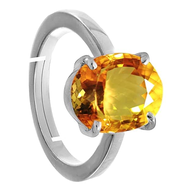 Image of ANUJ SALES 13.25 Ratti Citrine Ring Sunela Certified Natural Original Oval Cut Precious Gemstone Citrine Silver Plated Adjustable Ring Size 16-46, For Unisex-Adult - Free Size