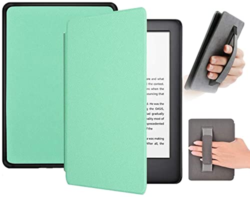 FSCOVER All-new Kindle Paperwhite 11th Generation 2021 Cases with Hand Strap, Slim Lightweight PU Leather Smart Covers with Auto Wake/Sleep for 6.8 Inch Amazon Kindle Paperwhite Case, Mint Green