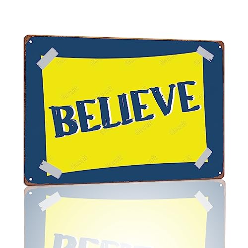 Gocolt Believe Sign Motivational Wall Art Decor Gifts for Home Office Front Door Hanging Plaque Tin Metal 8x12 Inches