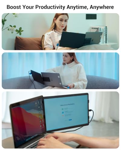 Image of Laptop Screen Extender 14 inch FHD IPS Dual Portable Screen for Laptop | 360 Rotation, Adjustable Stand, 1.34lbs Ultra-Slim Lightweight,Plug & Play, Mini HDMI /USB Type-C, Windows /Mac /Android