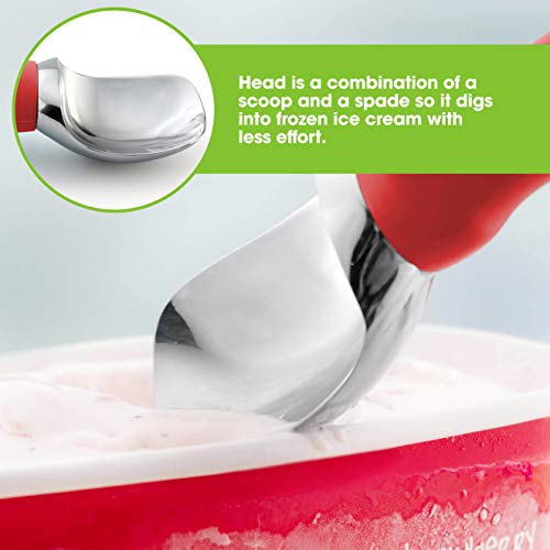 Image of Spring Chef Stainless Steel Ice Cream Scoop with Soft Grip Handle, Red