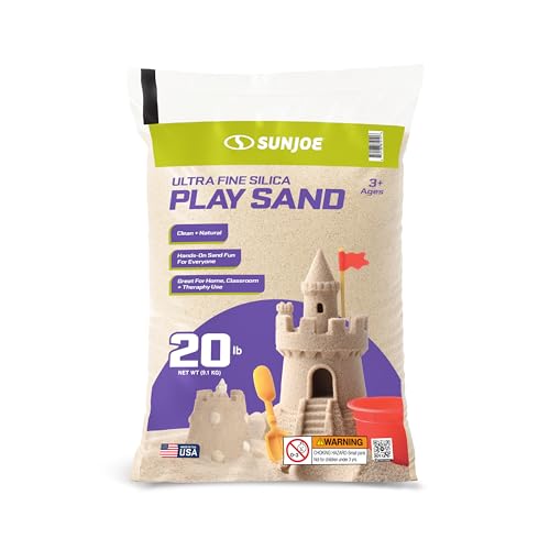 Sun Joe Silica Play Sand for Sandbox, Sensory Table & Garden Spaces, Ultra Fine, 20 Lb Bag - Indoor and Outdoor Natural Craft Accessory for Molding, Digging, Sculpting and Gardening, PLYSAND20