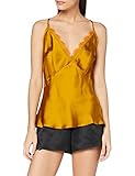 Camiseta lencera de tirantes. Women\'secret Camiseta De Satén Y Encaje Camisa de noche para Mujer, Negro, M