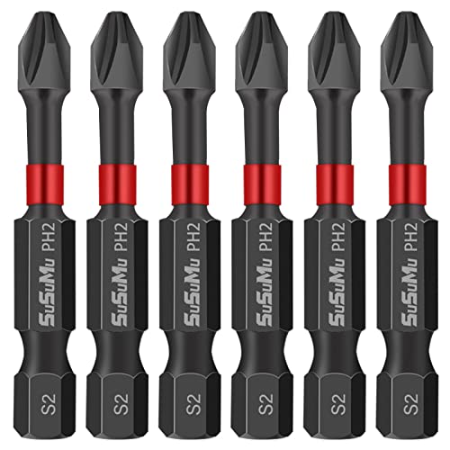 2 Inch Impact Magnetic Phillips Bit #2 Insert Bits Anti-Slip Long Phillips Screwdriver Bit Set Ph2 1/4 Inch Hex Shank Cross Impact Driver Bits With Case For Power Drill (6Pc,50Mm) #TOP16