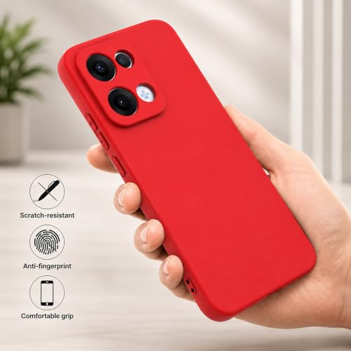 Image of Back Cover for Oppo Reno13 5G | Full Camera Protection | Premium Liquid Silicon Case | Flexible Bumper Case for Oppo Reno13 5G (Red)