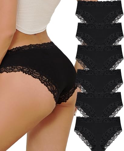 Image of Knowyou Cotton Underwear for Women Cheeky Bikini Womens Underwear Pack Sexy Lace Wasit Hipster Brief Panties for Ladies