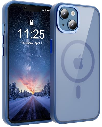 SOOFUN Funda Magnética para iPhone 14, Funda para iPhone 14 Compatible con MagSafe, Carcasa para iPhone 14, Translúcida Mate Trasera Fina Antigolpes Resistente a arañazos Magnética Case (Azul)