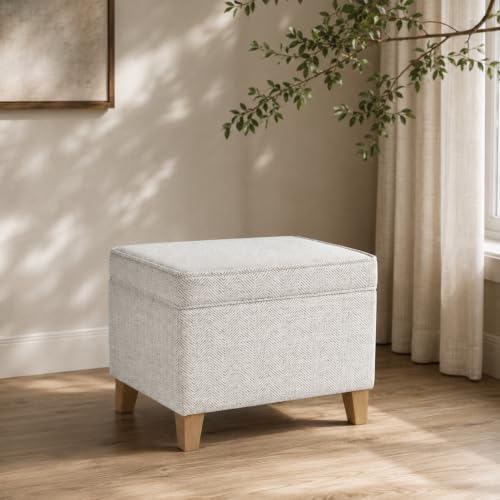 Image of HomePop 24 inch Medium Storage Ottoman - Cream Chevron Woven