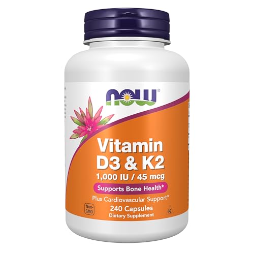 Now Supplements Vitamin D3 & K2 1 000 IU/45 mcg Plus Cardiovascular Support* Supports Bone Health* 240 Veg Capsules