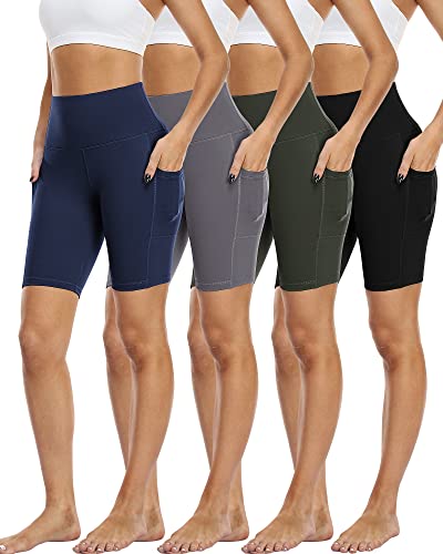 Image of 4 Pack Biker Shorts with Pockets for Women High Waist,Womens Athletic Workout Shorts for Summer