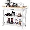 Topeakmart Kitchen Island Cart on Wheels Rolling Microwave Cart with Storage Drawer Towel Rack 2 Shelves Natural Wood Countertop White