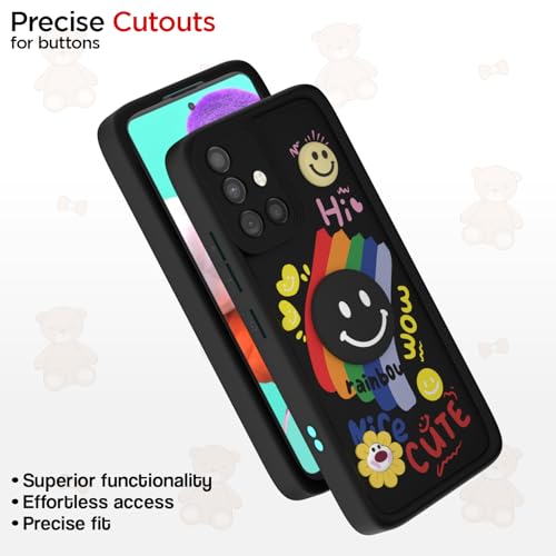 Image of Pikkme Back Cover for Samsung Galaxy A51 | Soft Silicone| Cute Rainbow Smile & 3D Cartoon Flower Design | Shockproof Raised Camera Protection Bumper Case (Black)