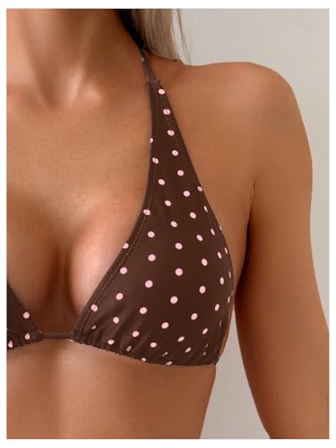 Bikini à pois pour femme doté d'un haut triangle dos nu bleu ajustable - 4