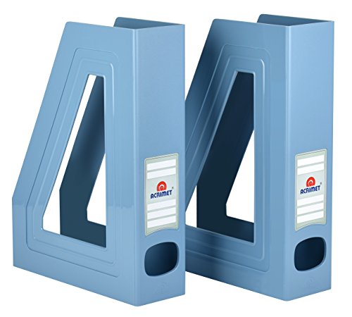 Acrimet Magazine File Holder, Durable Rack, Space-Saving Organizer (Plastic) (Solid Blue Color) (2 pack)