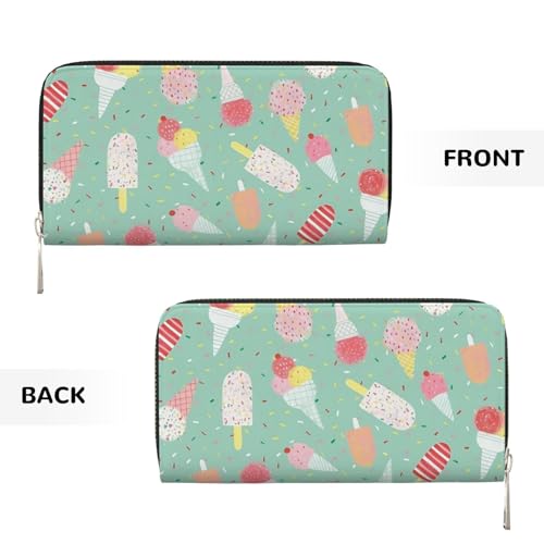 Leather Hand Wallet for Mothers Day Women Card Holder Large Capacity Credit Wallet with Zippering Ice Cream3