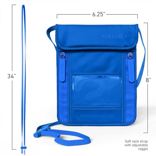 Image of VENTURE 4TH Neck Wallet for Women & Men - RFID Blocking Passport Holder for Travel, Hidden Neck Pouch with 6 Compartments, Slim Lightweight Travel Organizer with Adjustable Strap, Durable Nylon, Sleek
