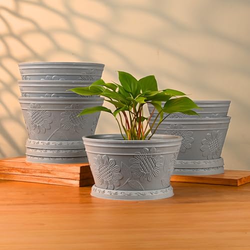 Image of Eha Earth Friendly Nile Planter 9.5 inch Planters for Home Decor| Bamboo Based Plant Pot | Pack of 6 | UV Protected Pot for Plant | Flower Pot for Living Room, for Outdoor and Indoor | Azure