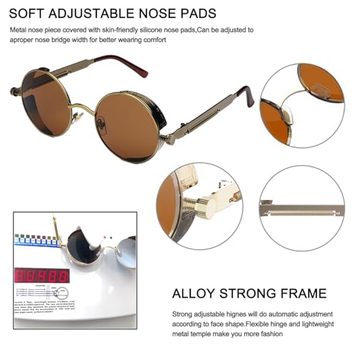 Image of PROUDDEMON Retro Gothic Steampunk Sunglasses for Women Men Round Lens Metal Frame