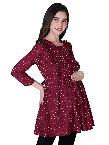 Image of ZUVINO Women's Maternity Feeding Top with Zip for Easy Nursing | Stylish Feeding Tops for Jeans | Maternity Short Kurti for Mothers | Nursing Dress for Women | 100% Rayon