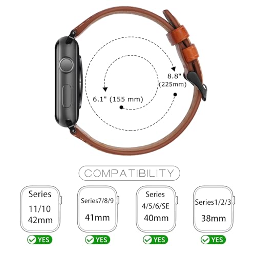 Tasikar Genuine Leather Apple Watch Band — Classic Brown (38–42mm) — view 5