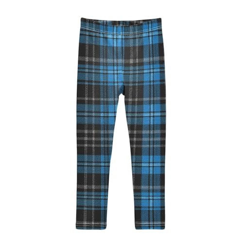Girls Leggings Blue Black Tartan Plaid Kids Length Leggings Pants Toddler Athletic Soft Tights Trousers 4T
