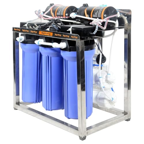 Image of iSpring 25 LPH commercial RO + UV water purifier Plant 25 Liter Per Hour With Double purification Blue Stainless steel Full Automatic with TDS Adjuster