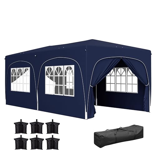 Outsunny Carpa Plegable Gazabo 3x6 m con Paneles Laterales UPF50+ Cenador Pabellón de Jardín con Altura Ajustable y Bolsa de Transporte para Camping Fiestas Patio Terraza Azul Oscuro