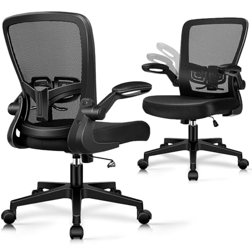 Image of KLASIKA Desk Chairs with Wheels, Ergonomic Mesh Office Chair Adjustable Height and Swivel Lumbar Support Home Office Chair with Flip Up Armrests, Set of 2