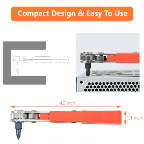 Image of 19in1 Right Angle Ratcheting Screwdriver Set，90 Degree Security Bit Set ，Magnetic Right Angle Screwdriver Low Profile，[Bearing Steel] ，36-Tooth Mini Ratchet Wrench, for Tight Spaces, Bike