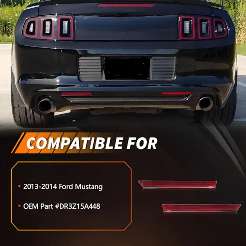 Image of Rear Bumper Reflector Compatible with Fo-rd Must-ANG 2013-2014, [DOT] [Waterproof] Rear Bumper Reflector Housing [No Bulbs], Replace OEM #DR3Z15A448A, 1 Pair, Red Lens