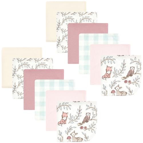 Image of Hudson Baby Unisex Baby Flannel Cotton Poly Washcloths, Girl Woodland Pals 12Pk, One Size
