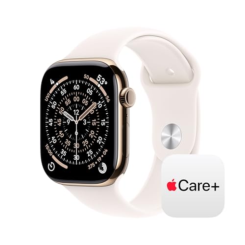 Image of Apple Watch Series 11 [GPS + Cellular 46mm] Smartwatch with Gold Titanium Case with Light Blush Sport Band - M /L. Sleep Score, Fitness Tracker, Health Monitoring with AppleCare+ (2 Years)