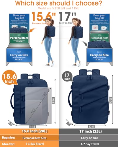 Capolo Travel Backpack for Women Men Waterproof Laptop Backpack Flight Approved Carry On Backpack Overnight Weekender Bag College Bookbag for Business, Work, Traveling Fits 15.6 \'\' Laptop,Navy Blue