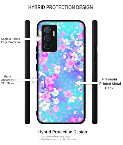 Image of Floral Blue Pattern Design Premium 2D Printed Metal Back Case Cover for Vivo V23E 5G / Y75 4G