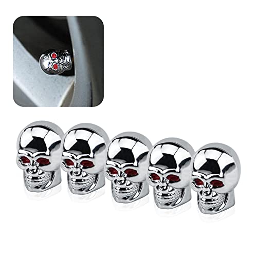 Jeseny 5 Pieces Car Tire Valves, Skull Stainless Steel Tire Air Cores, Personalized Decorative Air Pressure Valve Cover Accessories, Fit Most Vehicle Suv Motorcycles Bike (Silver) #TOP25