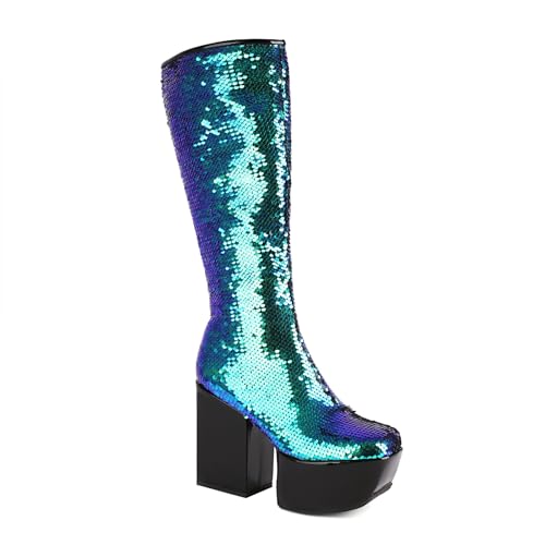 Bottes mi-mollet femme imperméables à talon épais et plateforme