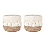 Confezione da 2 cestini portaoggetti rotondi in tessuto con frangia, eleganti organizer in corda di cotone per casa, trucco, bagno, decorativo, 10 x 10 x 10 cm, per cosmetici, oggetti essenziali