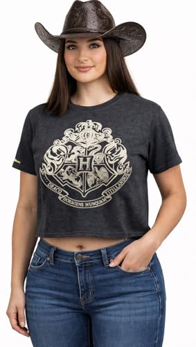 Image of HP106LHW Licensed Harry Potter Hogwarts Ladies/Girls Charcoal Crop T-Shirt (L)